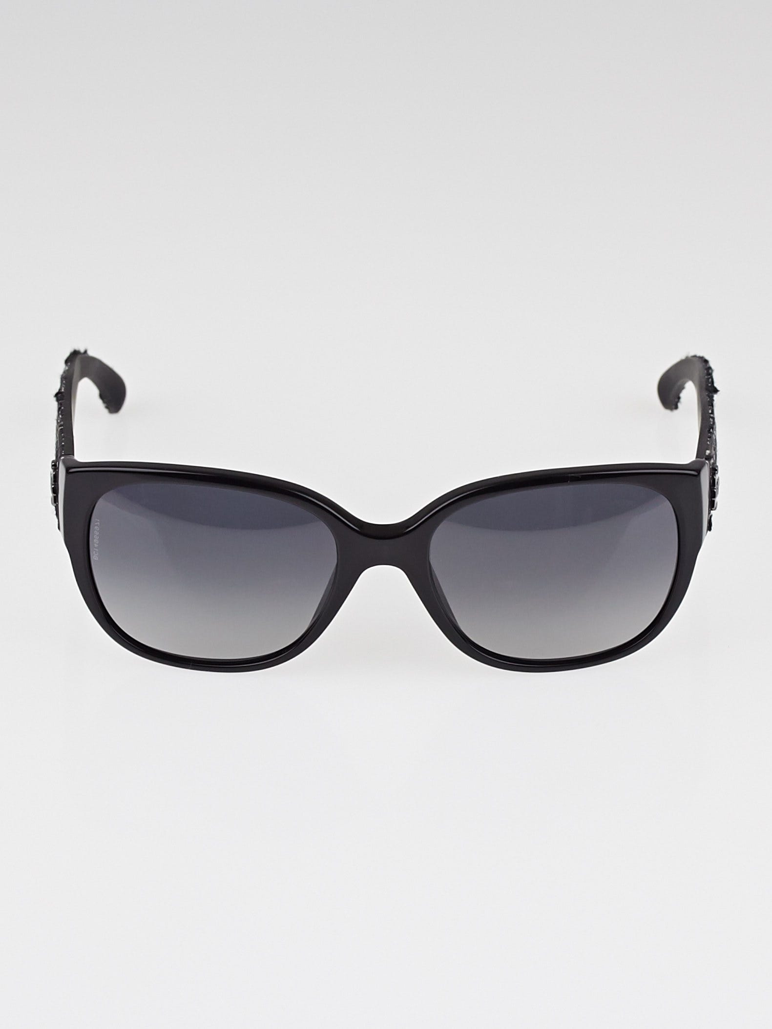 Chanel Black Frame and Tweed Polarized Wayfarer Sunglasses 