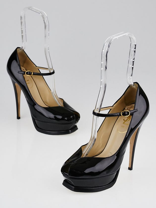 Yves Saint Laurent Black Patent Leather Tribute Mary Jane Platform Pumps Size 7.5/38