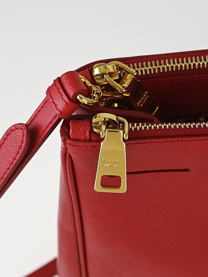Prada Red Saffiano Leather Double Zip Crossbody Bag