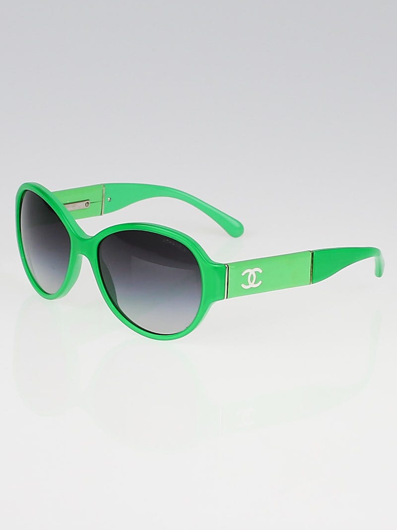 Chanel Green Plastic Frame Black Tint CC Sunglasses-1344 - Yoogi's Closet