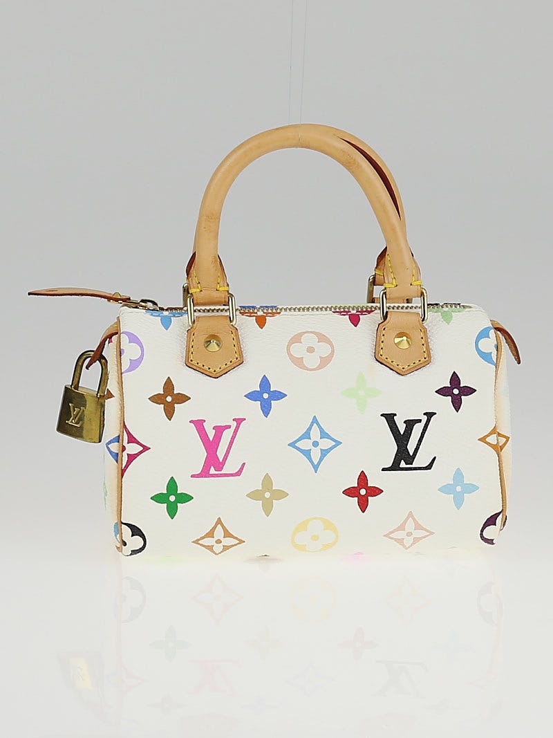 Louis Vuitton White Multicolore Mini Speedy Bag. Good Condition. 6