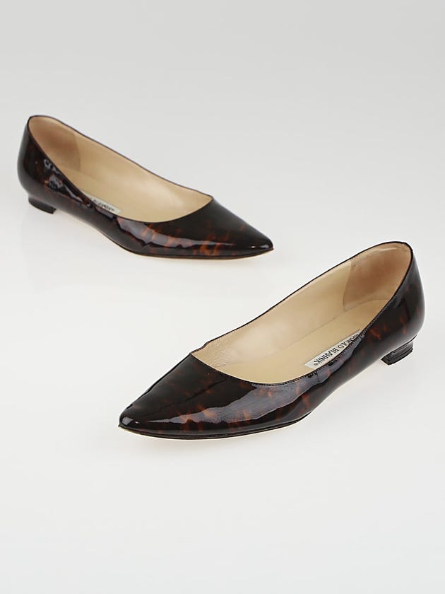 Manolo Blahnik Tortoise Patent Leather Titto Pointed Toe Flats Size 6.5/37