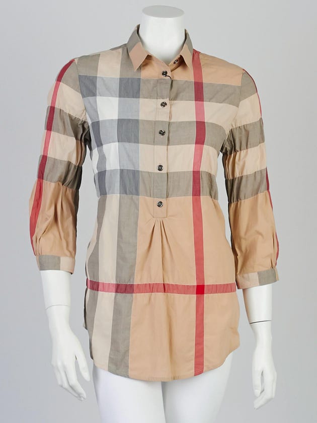 Burberry Brit New Classic Check Cotton Blend Tunic Shirt Size XS