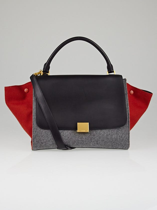 Celine Brick Tricolor Wool/Leather Small Trapeze Bag