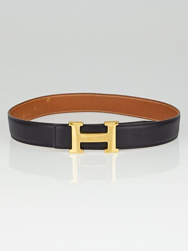 Hermes 32mm Black Box / Gold Courchevel Leather Gold Plated Constance H Belt Size 70