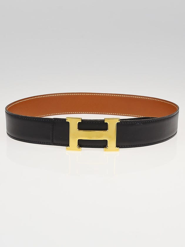 Hermes 32mm Black Box / Gold Courchevel Leather Gold Plated Constance H Belt Size 65