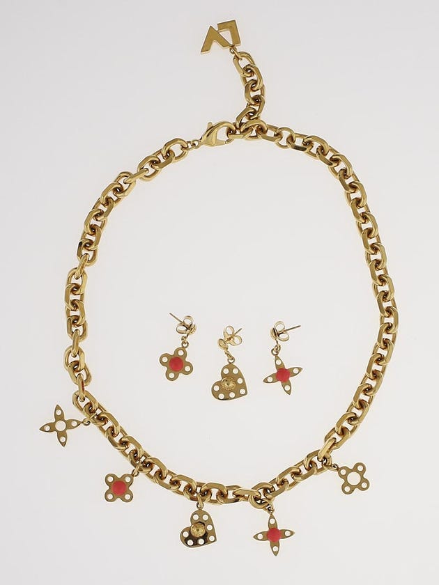 Louis Vuitton Goldtone Monogram Hide and Seek Necklace and Earrings Set