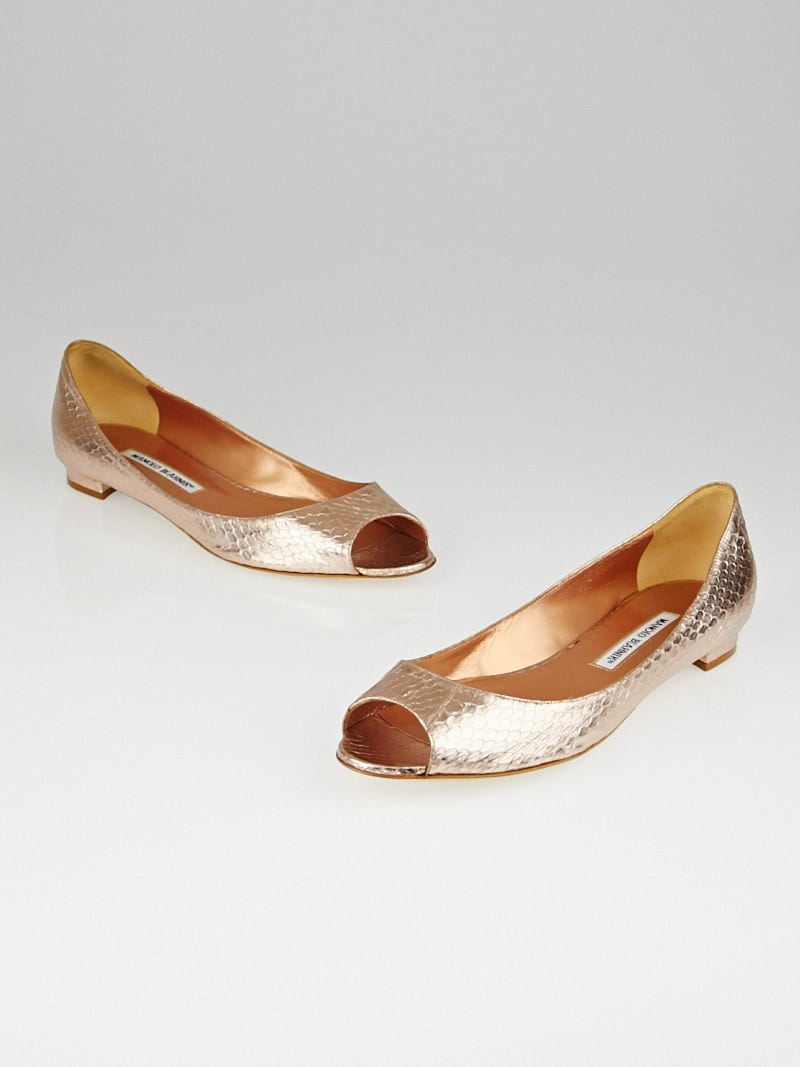 Gold peep sale toe flats