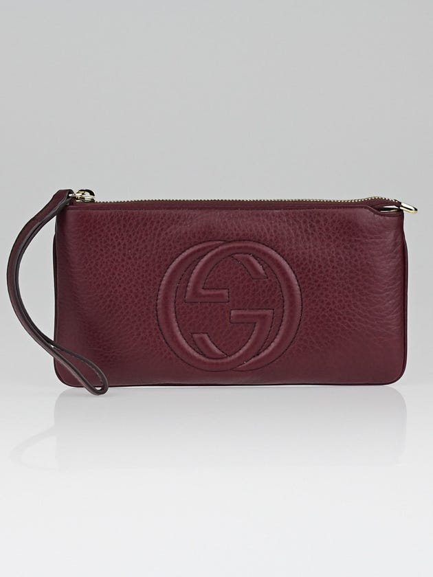 Gucci Dark Red Pebbled Leather Soho Wristlet Clutch Bag