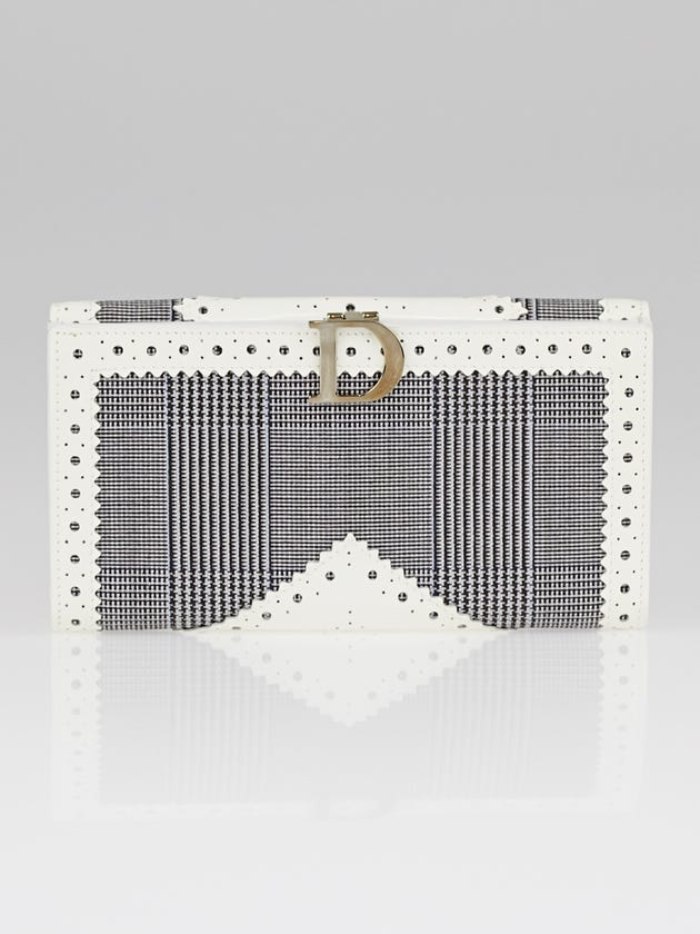 Christian Dior Houndstooth Fabric and Brogue Perforated Long Wallet