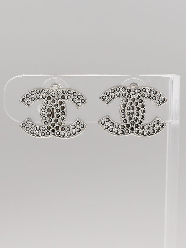 Chanel Silvertone Perforated CC Clip-On Earrings