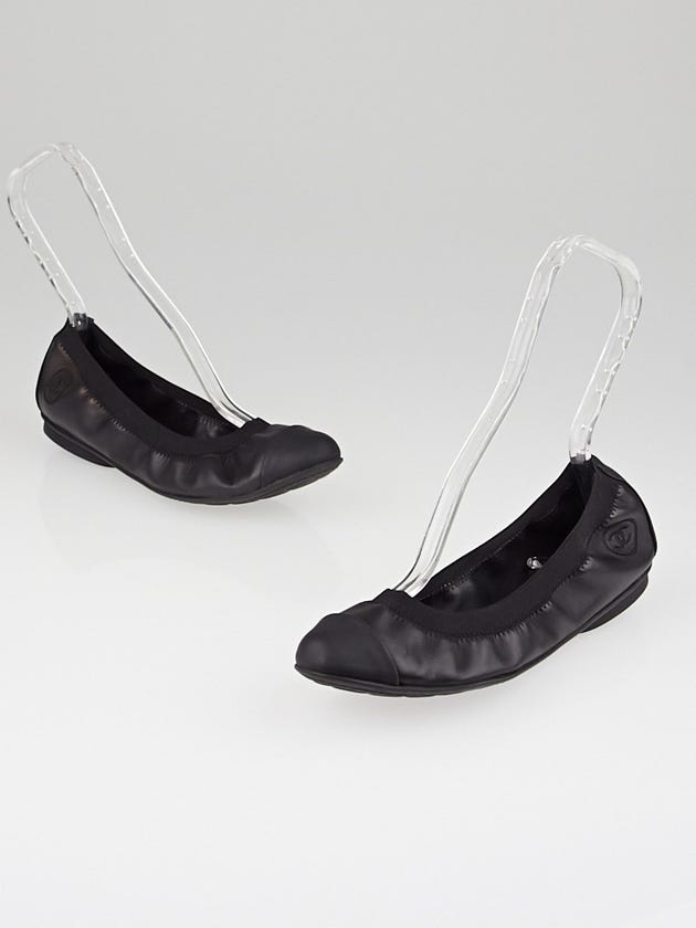 Chanel Black Leather/Rubber Elastic Cap-Toe Ballet Flats Size 9/39.5