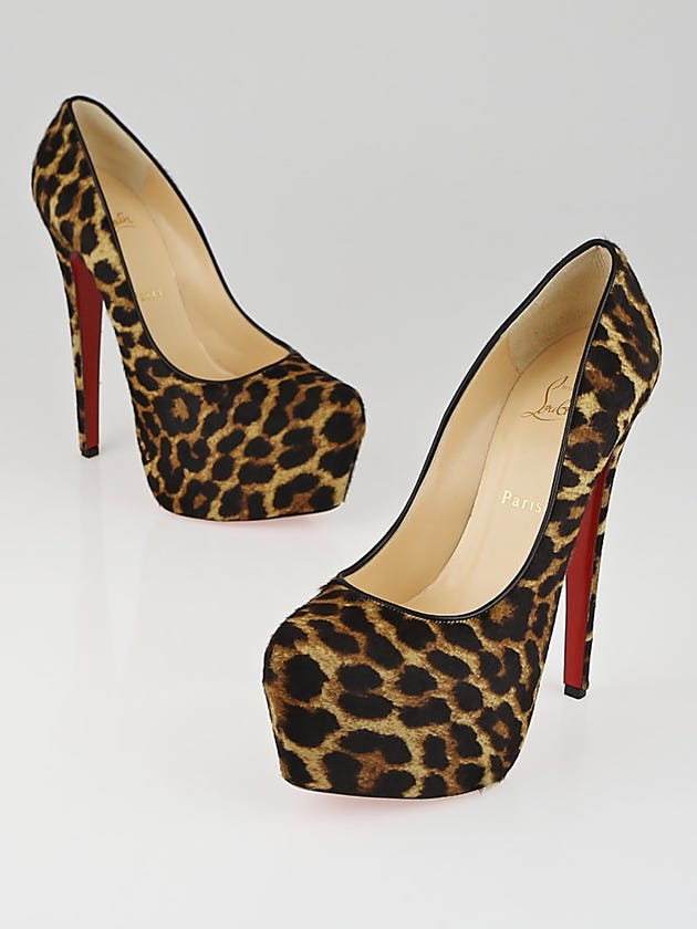 Christian Louboutin Leopard Print Pony Hair Daffodile 160 Pumps Size 9/39.5
