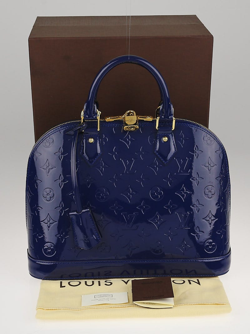 Louis Vuitton Grand Blue Monogram Vernis Alma PM Bag W/ Strap