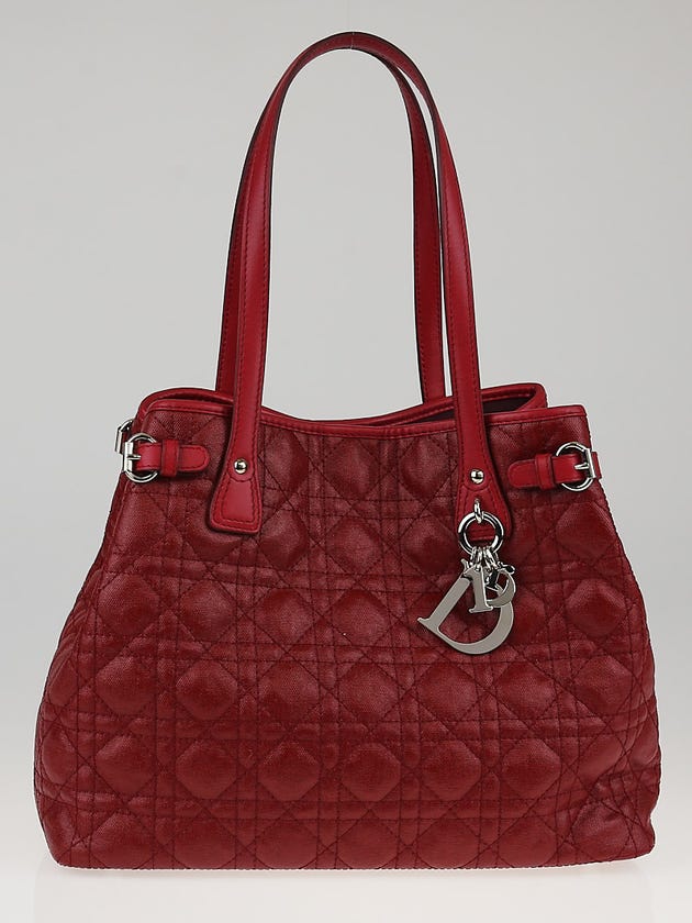 Christian Dior Bordeaux Cannage Quilted Coated Canvas Small Panarea Tote Bag