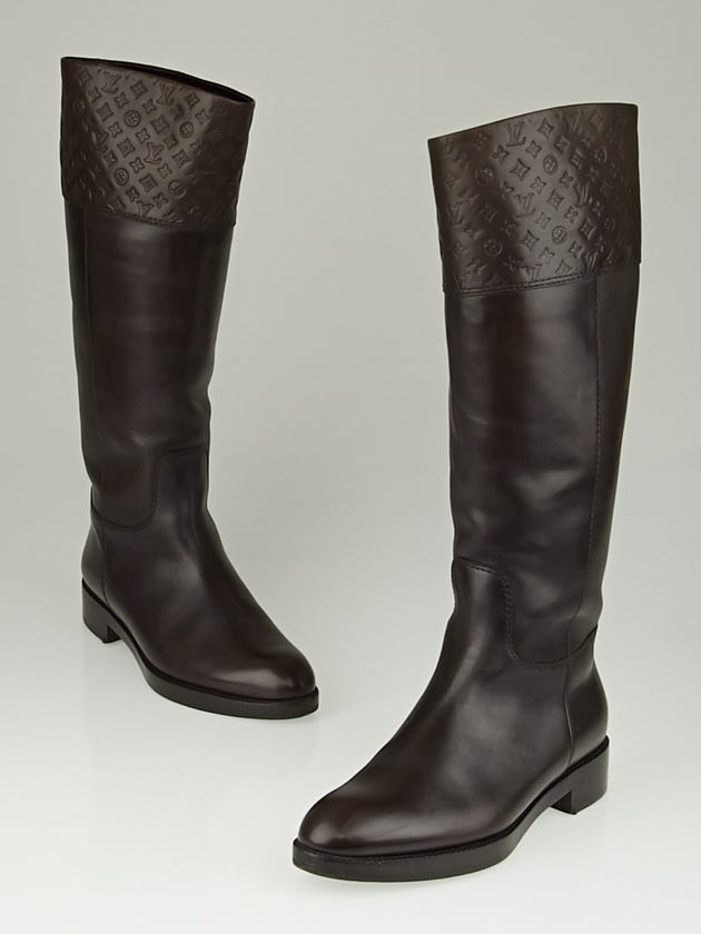 Louis Vuitton Brown Leather Monogram Flat Boots Size 6.5/37