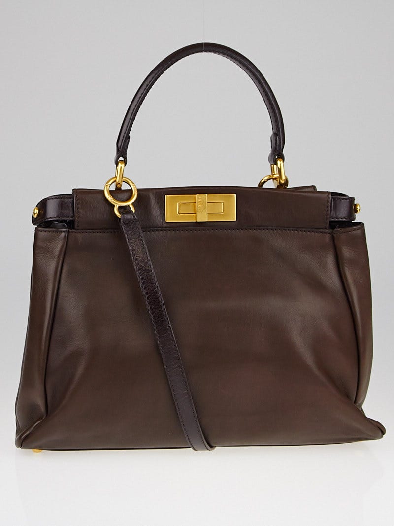 Fendi Brown Saddle Calf Leather Medium Peekaboo Bag 8BN226