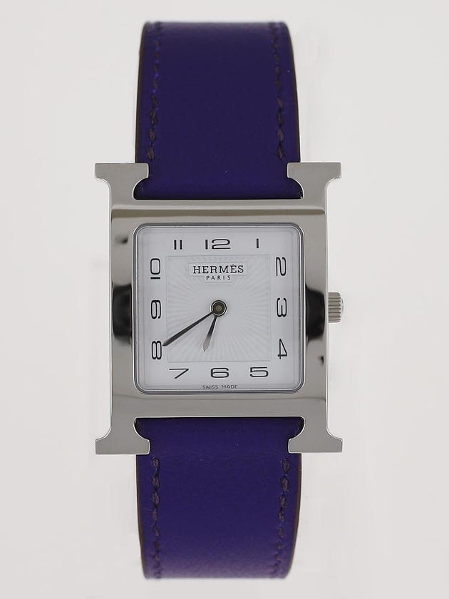 Hermes Iris Calfskin Leather and Stainless Steel Heure H Quartz Watch