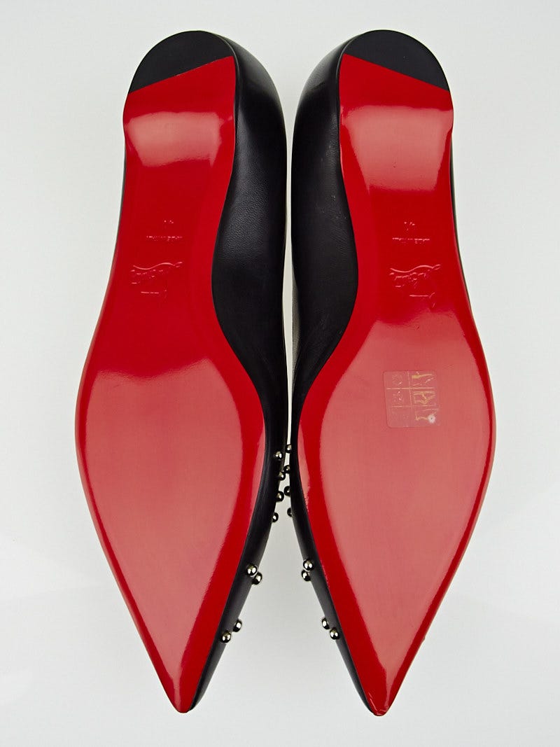 Christian Louboutin Black Leather Door Knock Studded Flats