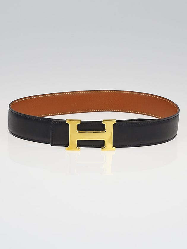 Hermes 32mm Black Box / Gold Courchevel Leather Gold Plated Constance H Belt Size 65