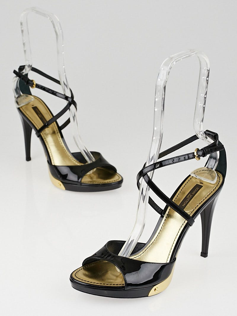 Louis Vuitton Black Patent Leather Crisscross Open-Toe Sandals Size 8/38.5