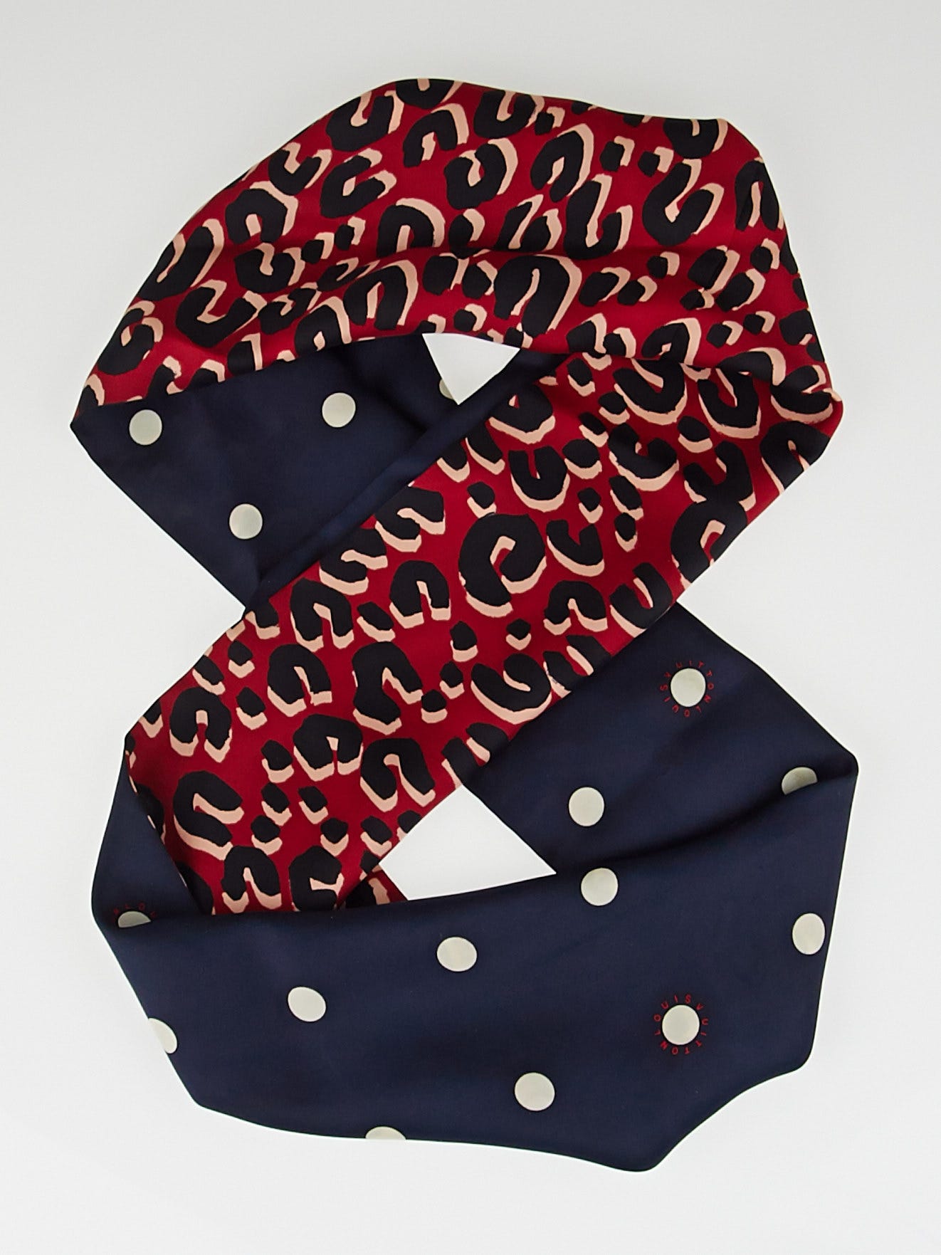 Louis Vuitton Scarf Snood Leopard Navy x Red Multicolor 100% Silk