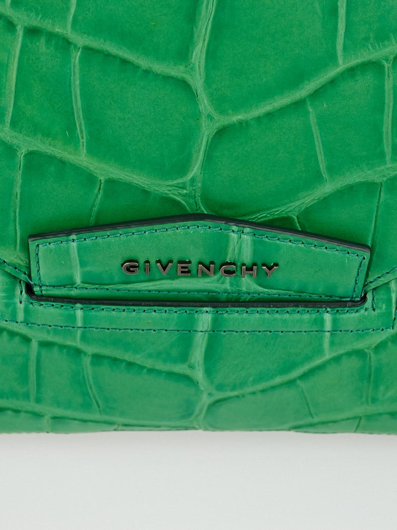 Givenchy Emerald Green Crocodile Stamped Leather Antigona Clutch