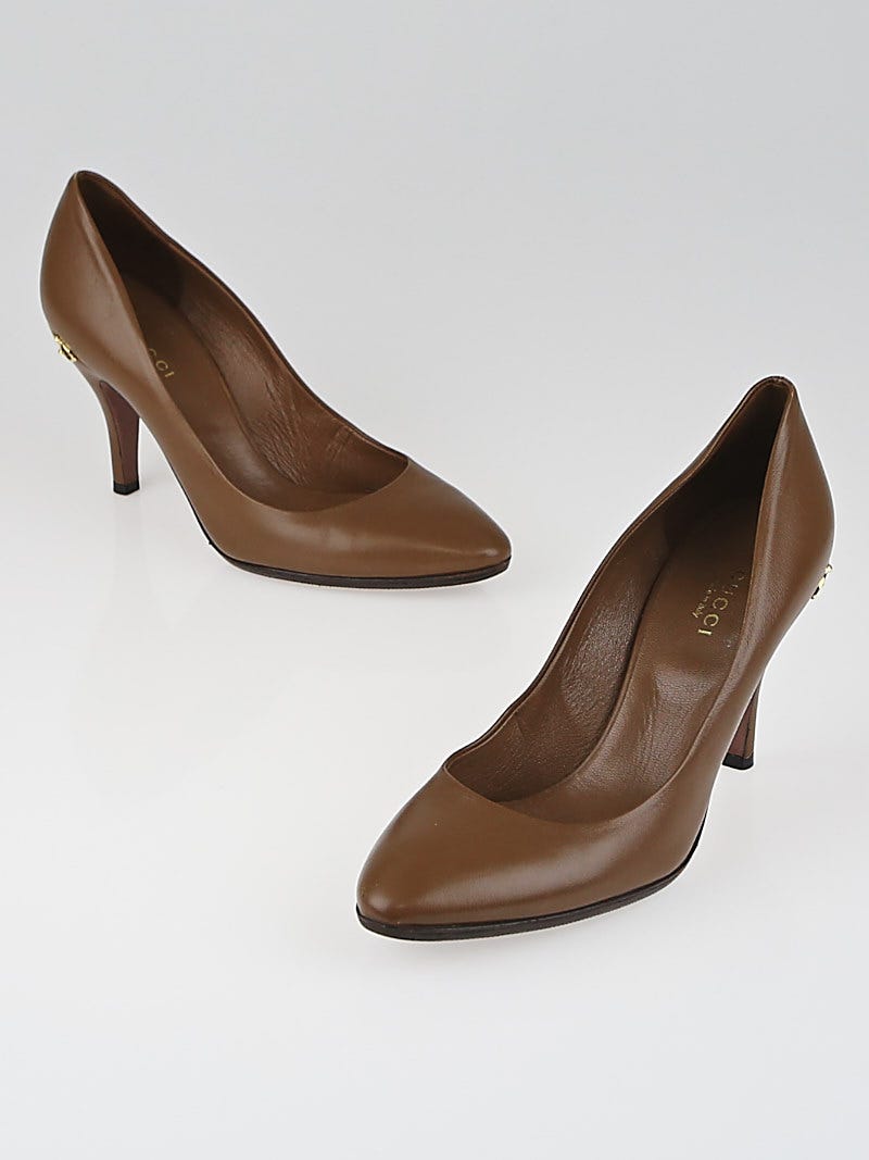 Gucci Acero Leather Horsebit Mid-Heel Pumps Size 6.5/37