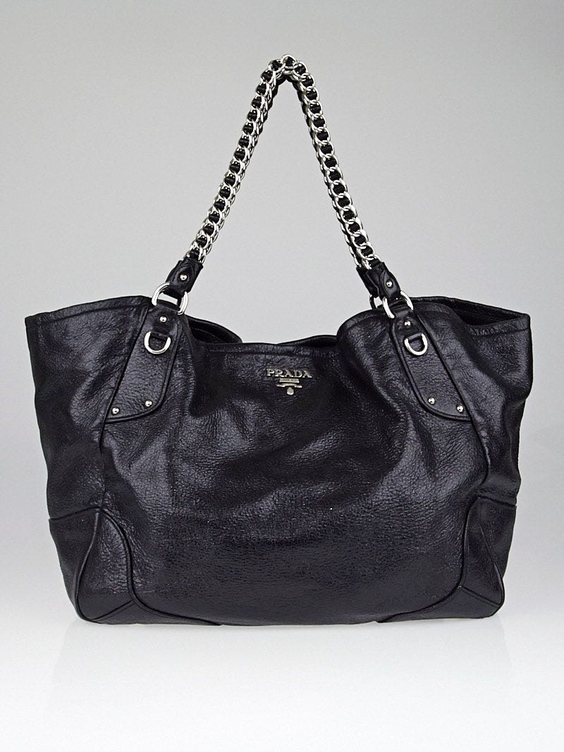 Prada Black Cervo Lux Leather Chain Strap Large Tote Bag BR3798 - Yoogi's  Closet