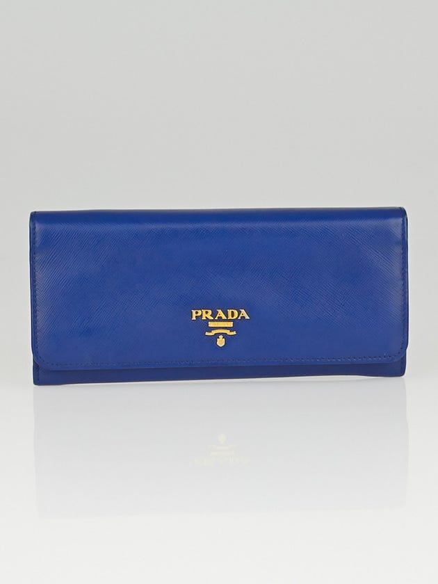 Prada Bluette Saffiano Metal Leather Long Continental Wallet 1M1132