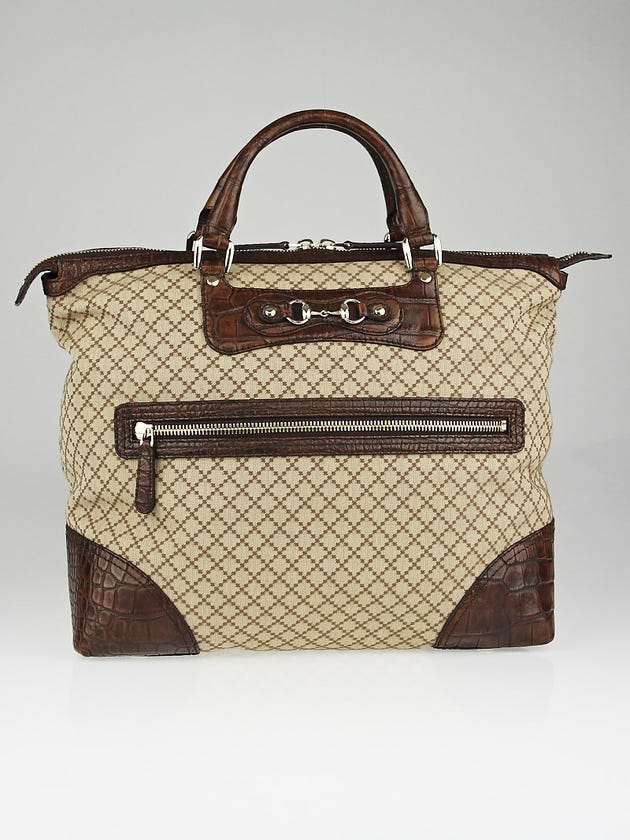 Gucci Beige/Ebony Diamante Canvas and Crocodile Cathrine Large Tote Bag