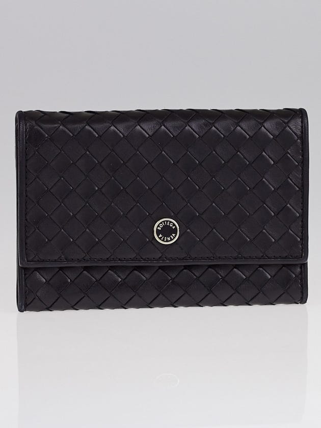 Bottega Veneta Black Intrecciato Woven Nappa Leather Compact Wallet