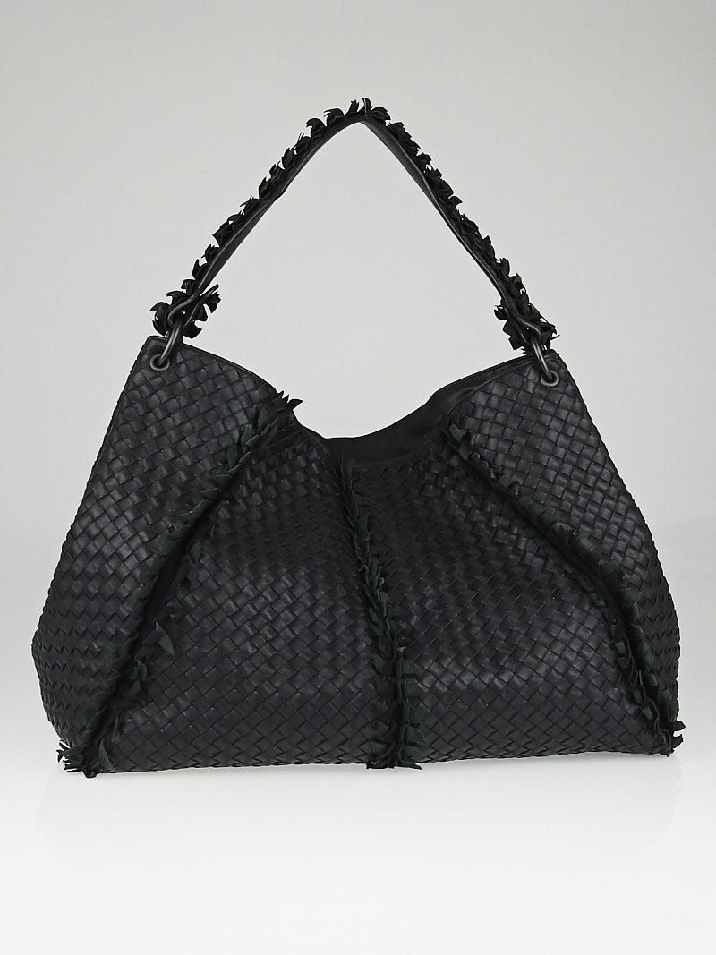 Crackled nappa-leather hobo bag, black