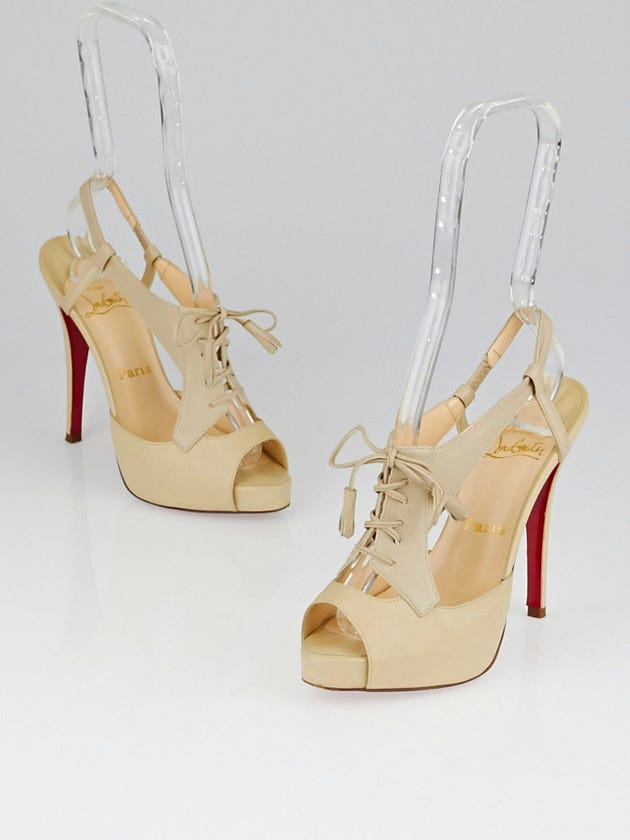 Christian Louboutin Beige Leather Sometimes Lace Up Heels Size 6/36.5