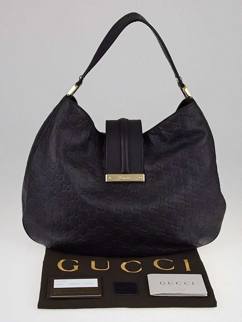 GUCCI New Web Guccissima Leather Hobo Bag Black 233604-US