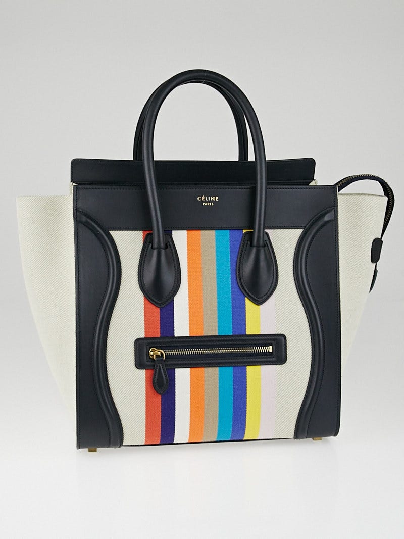 Celine Multicolor Striped Canvas and Calfskin Mini Luggage Tote