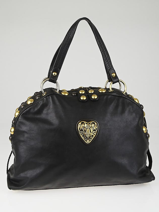 Gucci Black Leather Babouska Heart Dome Satchel Bag