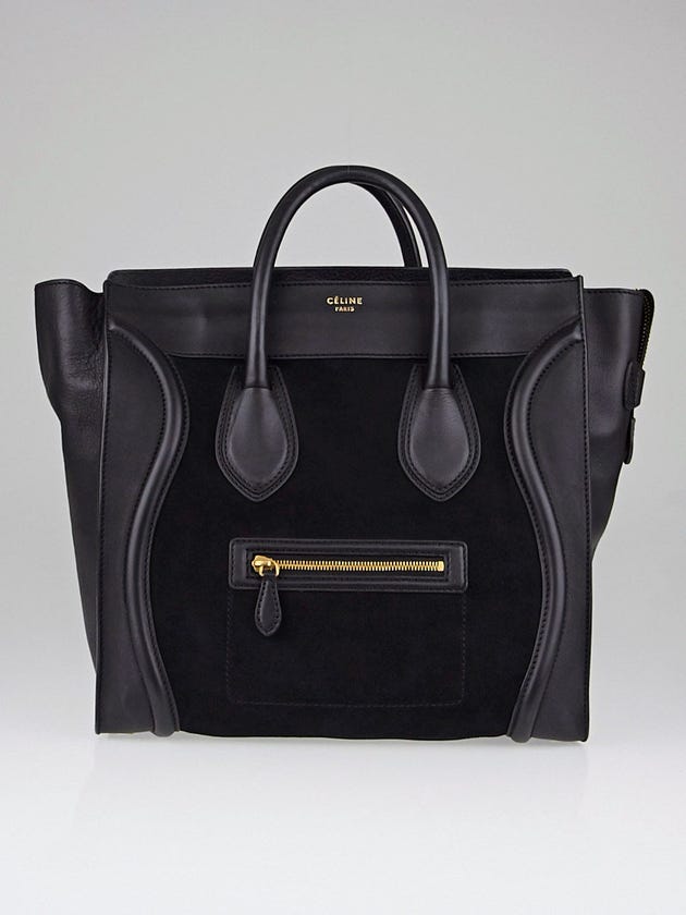Celine Black Suede/Calfskin Leather Mini Luggage Tote Bag | Yoogi's Closet