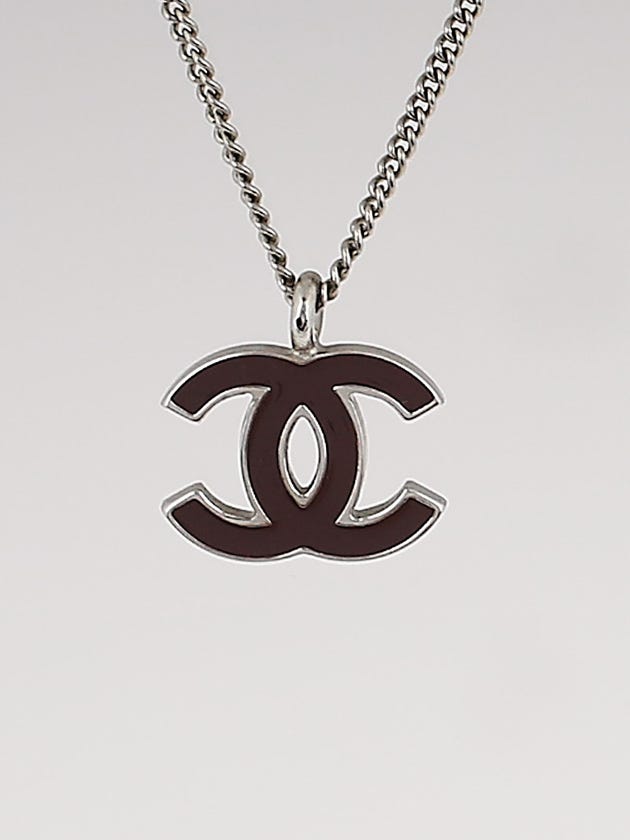 Chanel Silver/Brown Enamel CC Pendant Necklace