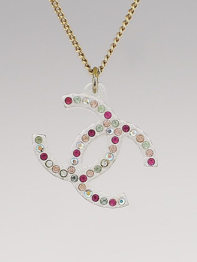 Chanel Goldtone Chain and Resin Crystal CC Pendant Necklace
