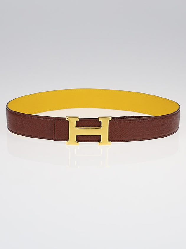 Hermes 32mm Chocolate/Yellow Courchevel Leather Gold Plated Constance H Belt Size 72