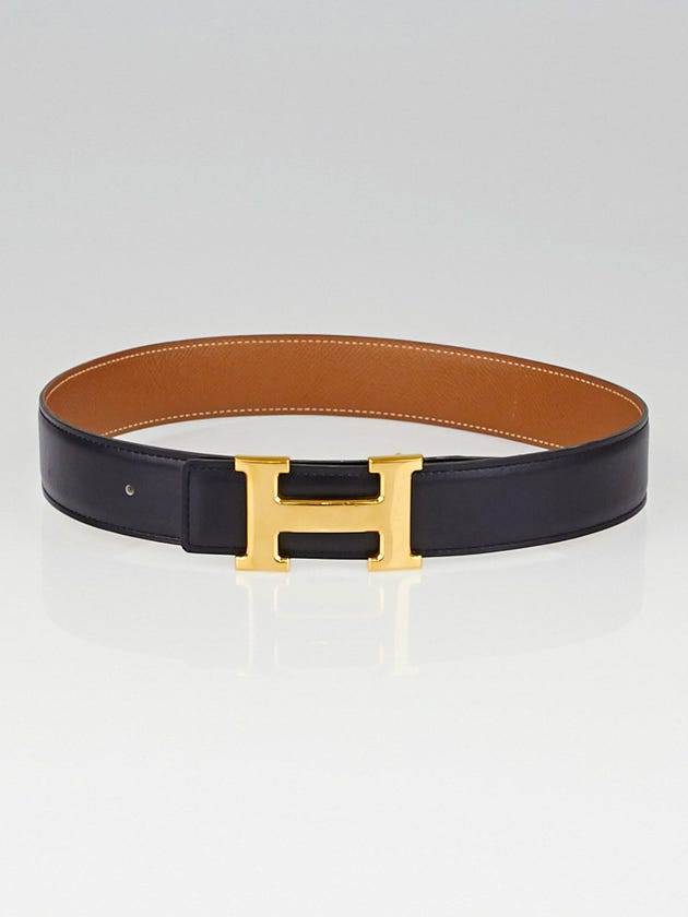 Hermes 32mm Black Box/Gold Courchevel Leather Gold Plated Constance H Belt Size 60