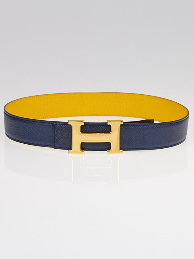 Hermes 32mm Yellow/Navy Courchevel Leather Gold Plated Constance H Belt Size 60