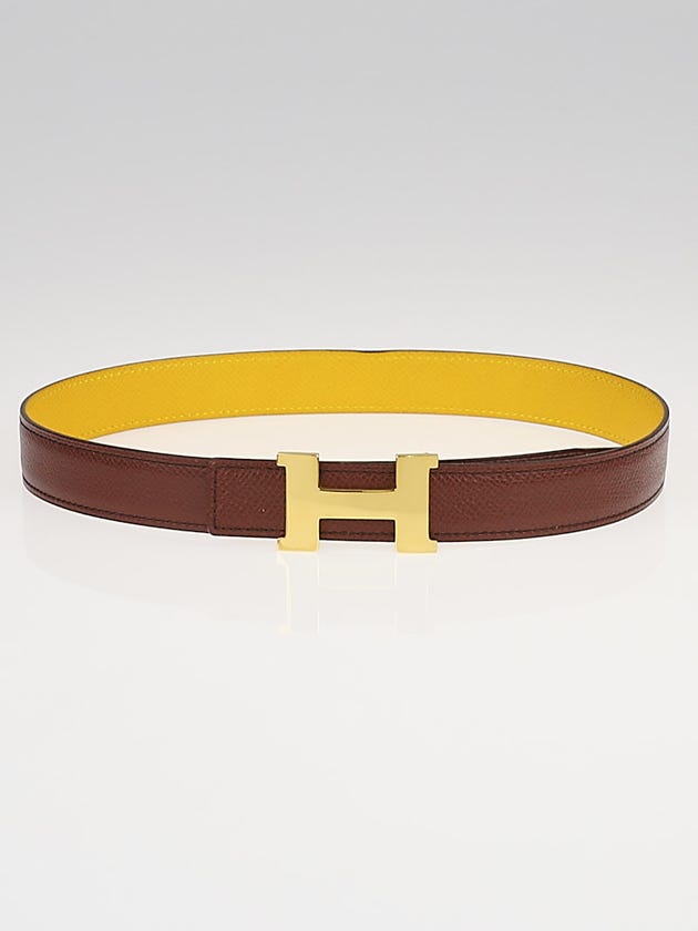 Hermes 24mm Chocolate/Yellow Gold Courchevel Leather Gold Plated Constance H Belt Size 60