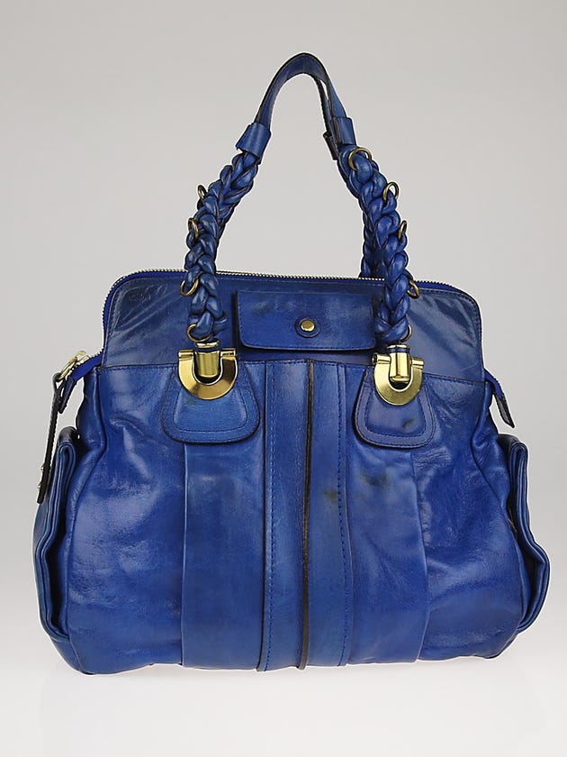Chloe Blue Calfskin Leather Heloise Large Satchel Bag