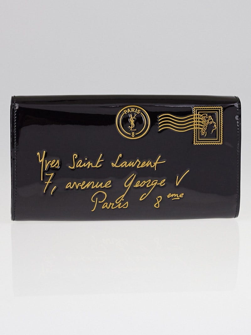 Yves Saint Laurent Black Patent Leather Y Mail Envelope Clutch Bag