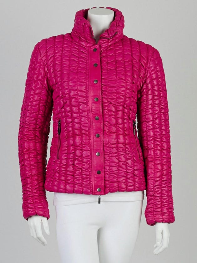 Moncler Fuchsia Leather Down Puffer Jacket Size 2/M