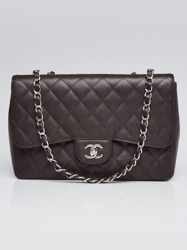 Chanel Brown Quilted Caviar Leather Classic Jumbo Single Flap Bag