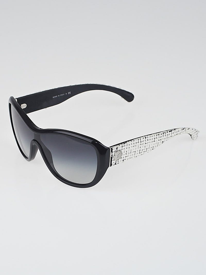 Chanel Black/White Frame Tweed Sunglasses-5242 | Yoogi's Closet