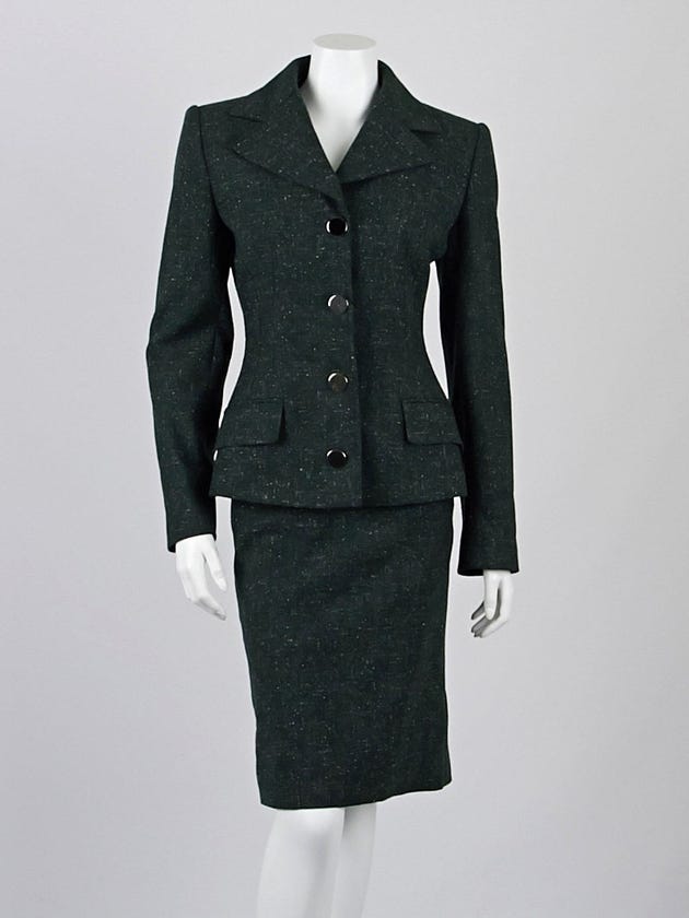 Dolce & Gabbana Green Wool Tweed Skirt Suit Size 10/44